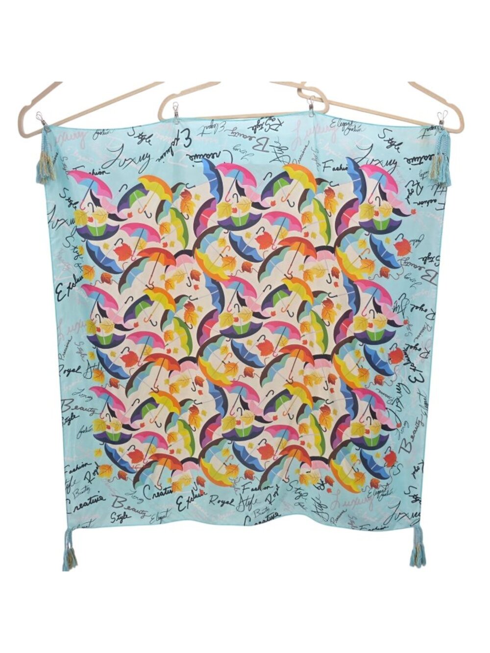 Johnny Was Womens Scarf Silk Umbrella Multicolor Lightweight Tassel 43"X42" Boho